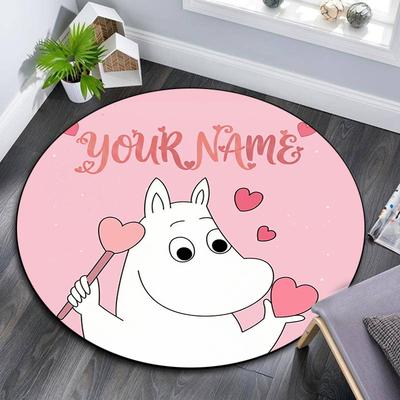 Custom Name,Moomins Pattern Round rug,Carpet Rug for Living Room Bedroom Playroom ,Non-slip Floor Mat,Holiday Gifts and Birthday Gifts.