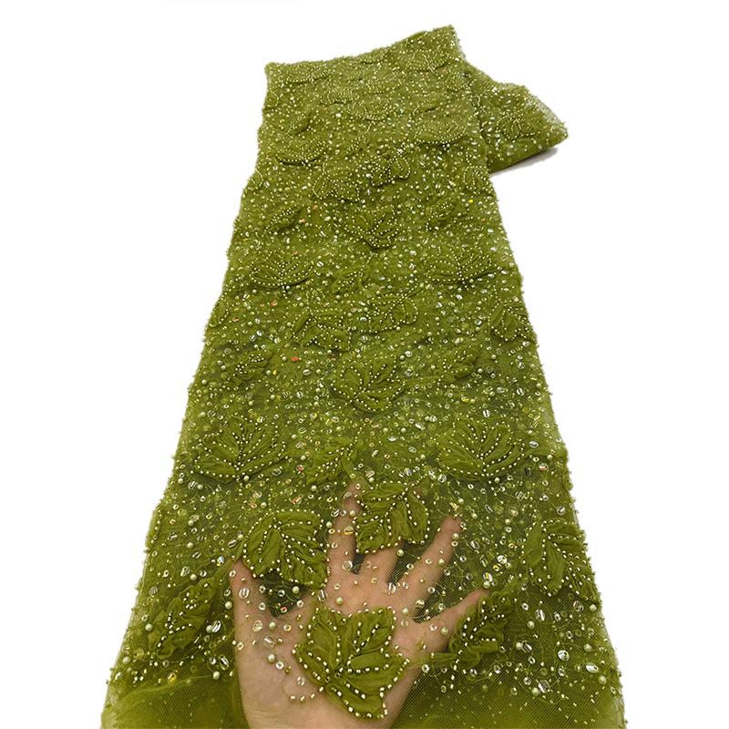 High Quality African Tube Beaded Sequin Lace Fabric Sequin Embroidery French Tulle Lace Nigerian Wedding Dress Cheongsam Fabric