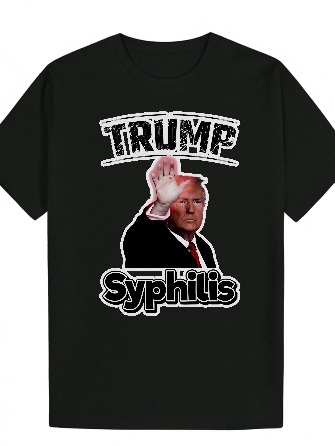 Navy Blue Political Statement T-shirt - Bold TrumpSyphilis Graphic Tee XL