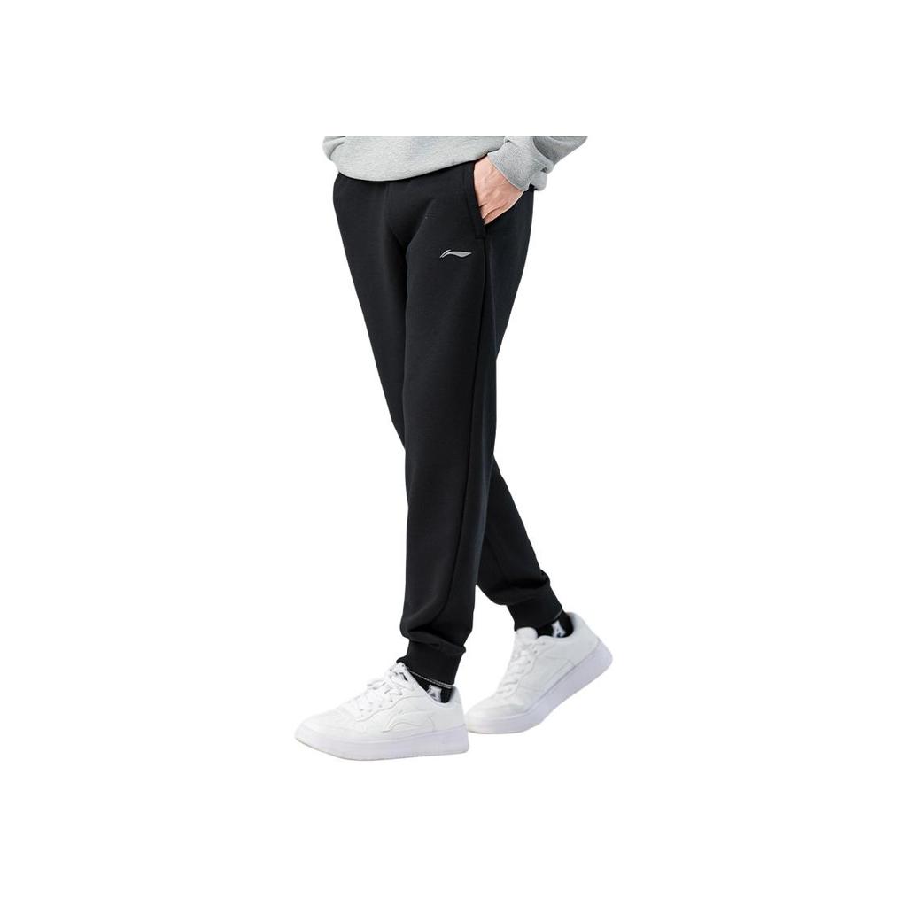 Li Ning Sports Lifestyle Series Solid Color Loose Fit Cuffed Moisture Wicking Breathable Casual Pants Men Pants Black AKLTE51-1