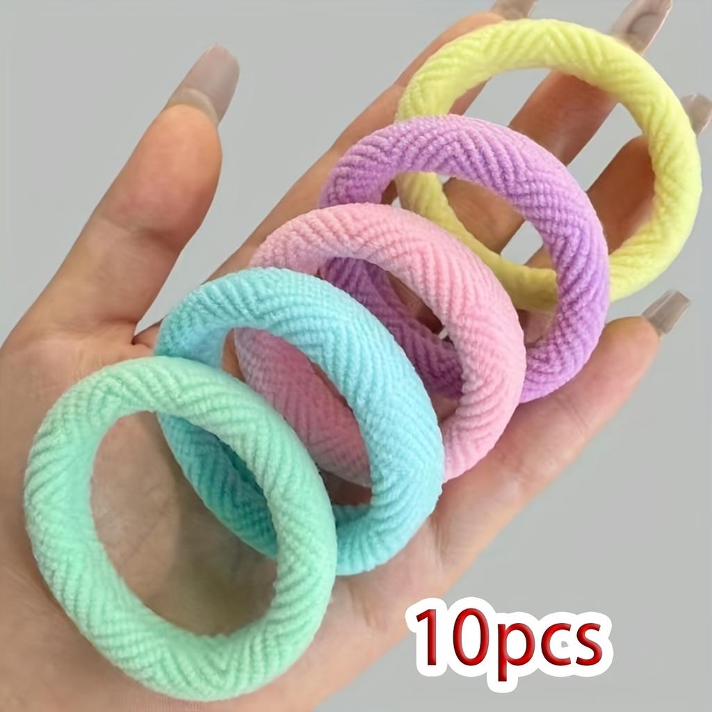 10pcs Bohemian Style Striped High Elasticity Hair Ties Thick Seamless Stretchy Rubber Bands Vibrant Colors Ponytail Holders