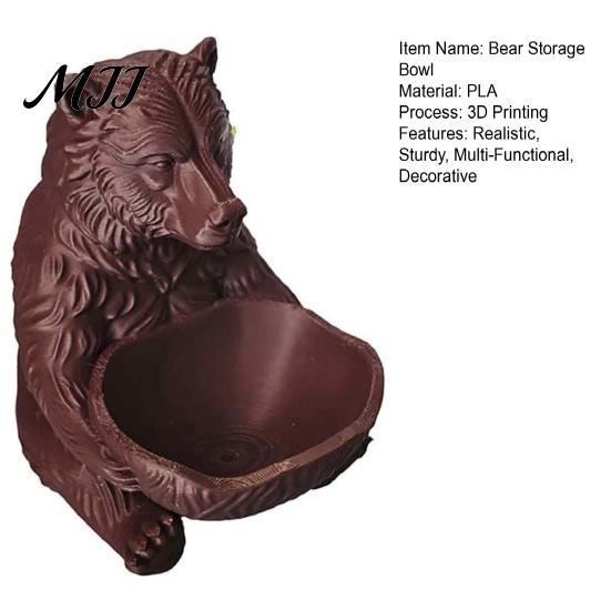 Festive Bear Ornament for Display 3D Printed Brown Trinket Bowl, Key Holder, Desktop Storage Dish Practical Candy Small Items, Cute Animal