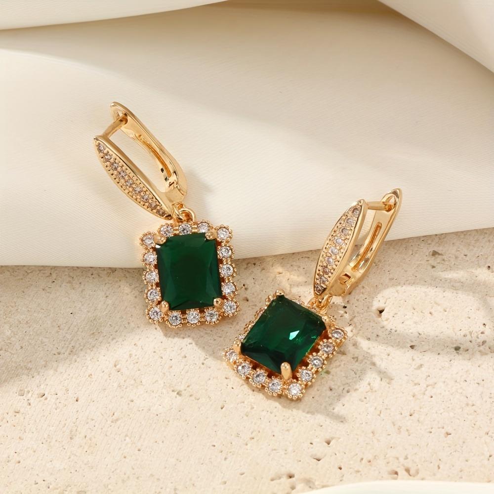 

Висячие серьги прямоугольной формы для женщин Мода 2025 Новая мода Серьги-капли с цирконием Свадебные украшения и аксессуары для вечеринок зелёный