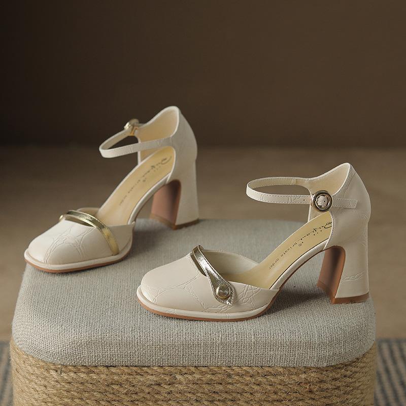 

Винтажные туфли Мэри Джейн на толстом каблуке с трещинами, сандалии с закрытым носком, женские туфли с открытым верхом, летние 34