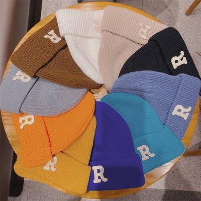 New Autumn and Winter R Knitted Wool Hat Casual Versatile Men's and Women's Thermal Hats Niche Street Trendy Brand