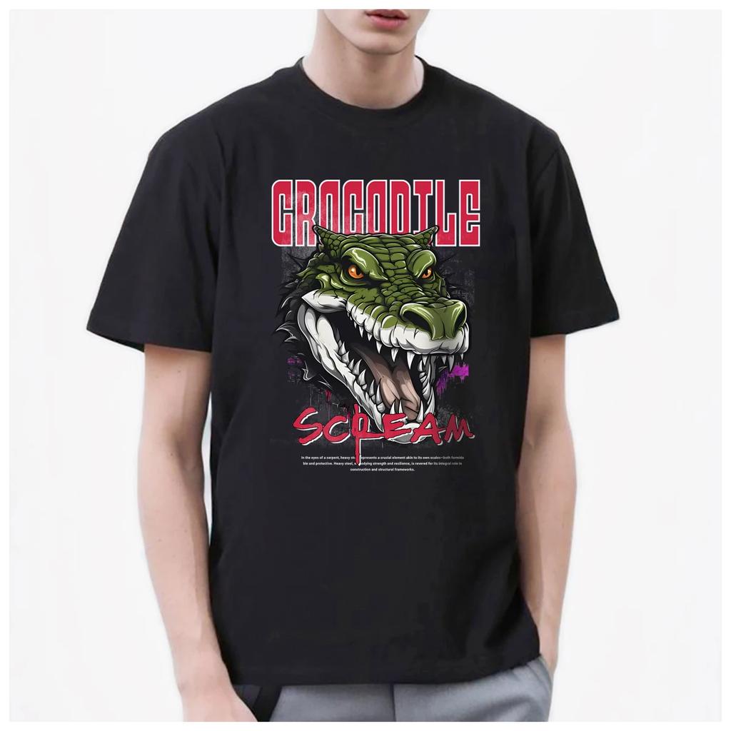 Crocodile Alligator ART Cool Funny Cartoon Printed Men's T Shirt Women Fashion 100% Cotton Summer Casual Breathable Couple Tops