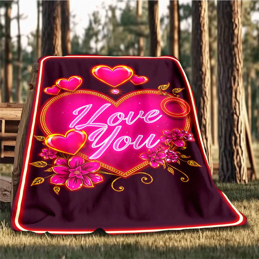 1pc Love You Card Outdoor Flannel Blanket , Machine Washable Perfect Gift for Birthday , Holiday Travel Accessory , Durable Material