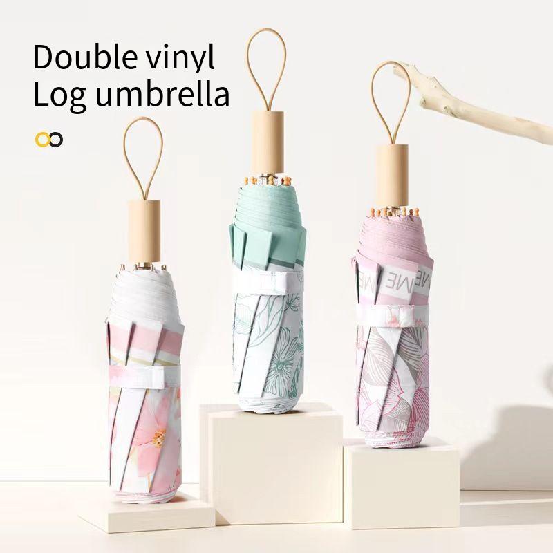 3-Folding Compact Umbrella Upf50+ Vinyl Sun Protection 8-Rib Double Layer Portable Parasol For Women Lightweight Travel Umbrella