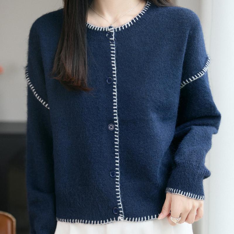 

Новый осенне-зимний вязаный кардиган с круглым вырезом и длинными рукавами, женский двухцветный топ свободного дизайна, весеннее пальто XL