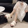 Fashion 2025 New Women Fur Slippers Open Toe Shoes Summer Flats Platform Sandals Trend Comfort Home Shoes Casual Flip Flops Slides
