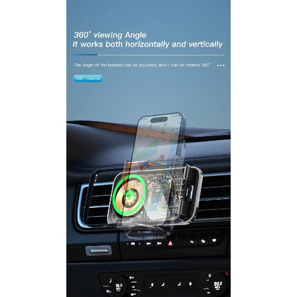 New Wireless Car Phone Holder with Charger 15W Wireless Phone Charging Mobile Holder for Car for IPhone Huawei Samsung Xiaomi