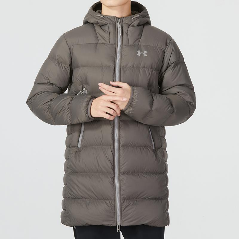 Under Armour Down Parka Casual Hooded Mid-Length Solid Color Down Jacket Men Outerwear Brown 1373663-176