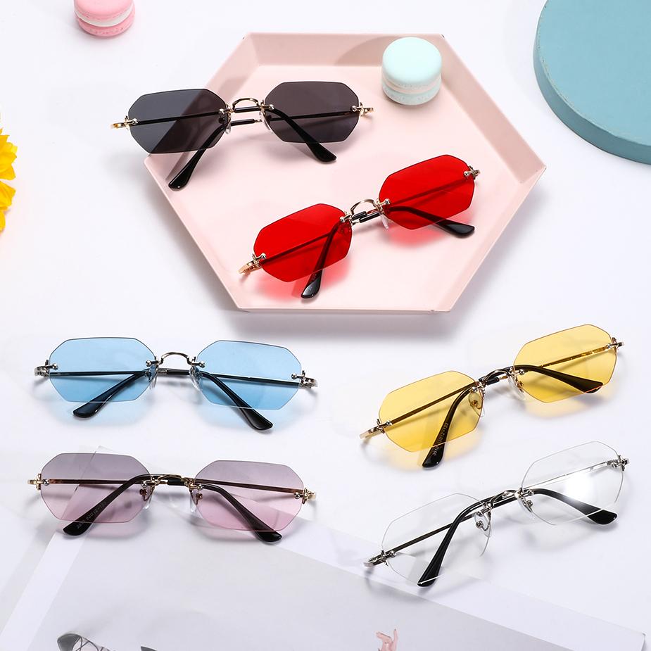 Vintage Rim-Free Rectangle Sunglasses for Female UV 400 Protection Driving Use Sun Spectacles Summer Small Frames Eye Spectacles