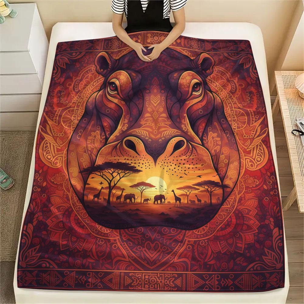 1Pc Grasslandanimals Print Flannel Blanket, High quality Comfortable for All Seasons, Home Decor, Warmth and Comfort, Perfect for Christmas Gifts