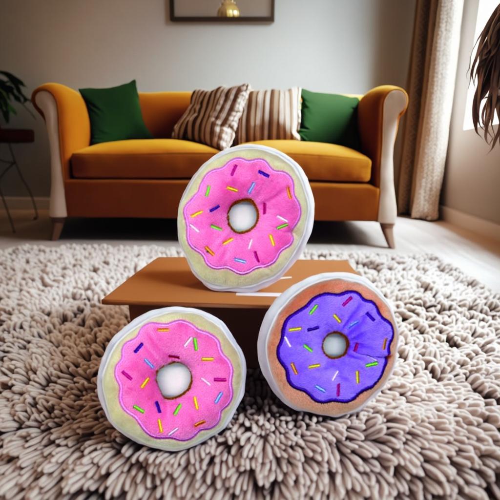 Factory  Luxury Cartoon Cute Donut-Shaped Pet Squeaker Chew Toy Velvet Material for Dogs Playing