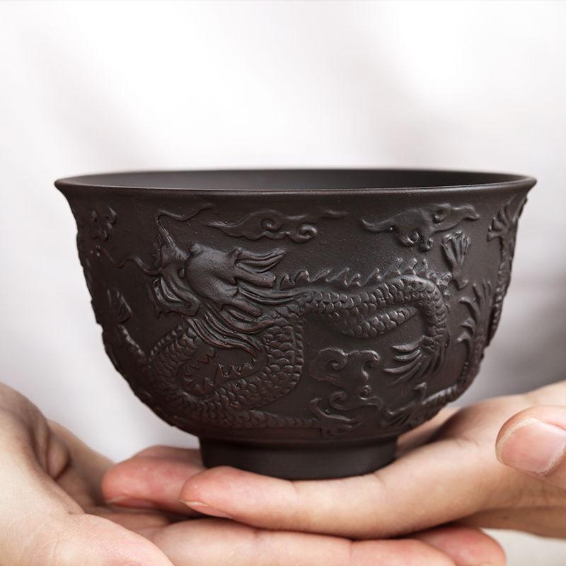 230ml Zisha Bowl Handmade Tea Set Tea Bowl Chinese Style Dragon Pattern Ceramic Clay Kettle Gift Birthday Present Decorations