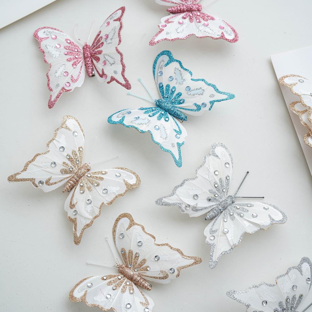 1 Box of 6 Butterfly Christmas Tree Ornaments Glitter Simulation Butterfly Scene Atmosphere Layout Decoration   Christmas Tree Embellishment