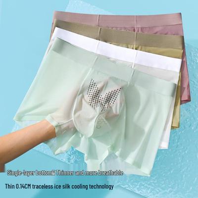Ice Silk Men's Seamless Lightweight Boxer Briefs - Breathable, Antibacterial, Summer Underwear for Teens