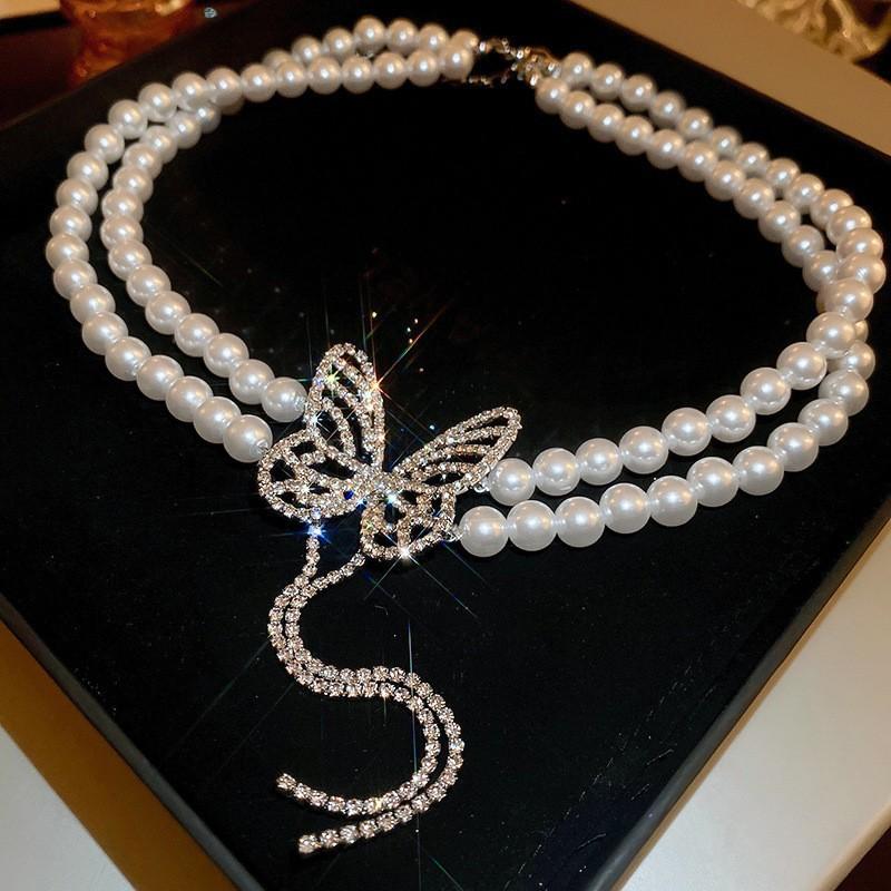 French Diamond Flower Pearl Necklace Fashion Temperament Clavicle Chain Versatile Jewelry Accessories