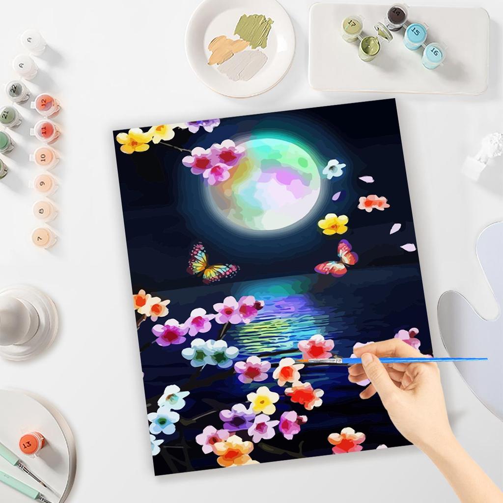 Frame Painting By Numbers For Starter Kits Moon Night Flowers Marker By Numbers Acrylic Paint Kit For Diy Gift 40x50