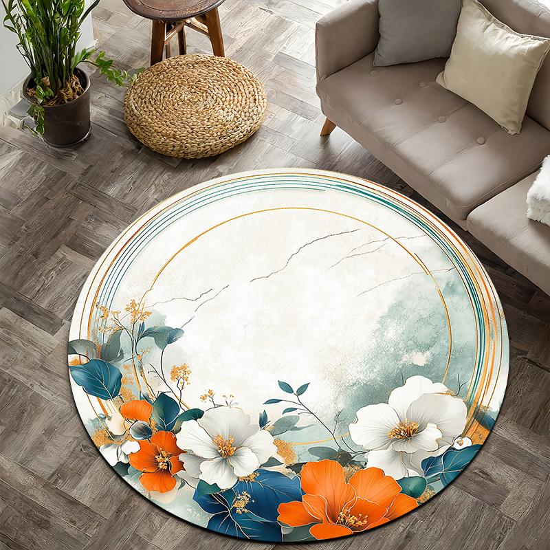 

Floral marble style Flannel-printed round floor mats are slip-resistant Suitable for living room bedroom terrace garden carpets 60cm
