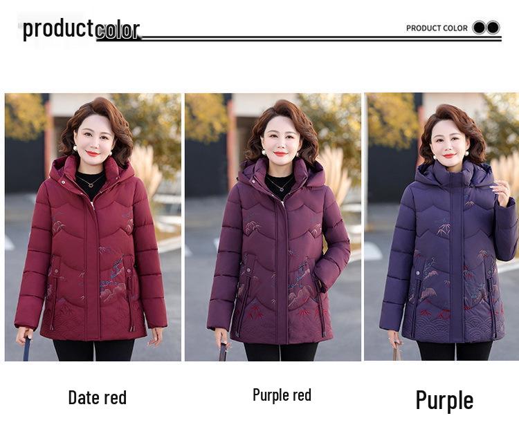 2025 Winter Velvet & Thickened Down Jacket for Elderly Women - Hooded, Warm, and Comfortable for Moms
