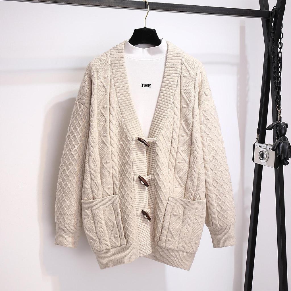 Women's Mid-Length Wool Knit Cardigan Coat with Horn Buttons - Versatile, Stylish & New for Spring 2026