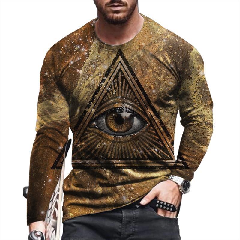 Altägyptische 3D-Druck Herbst Herren O-Ausschnitt T-Shirt Casual Langarm Übergroßer Pullover Mode Tops Streetwear Herren Kleidung