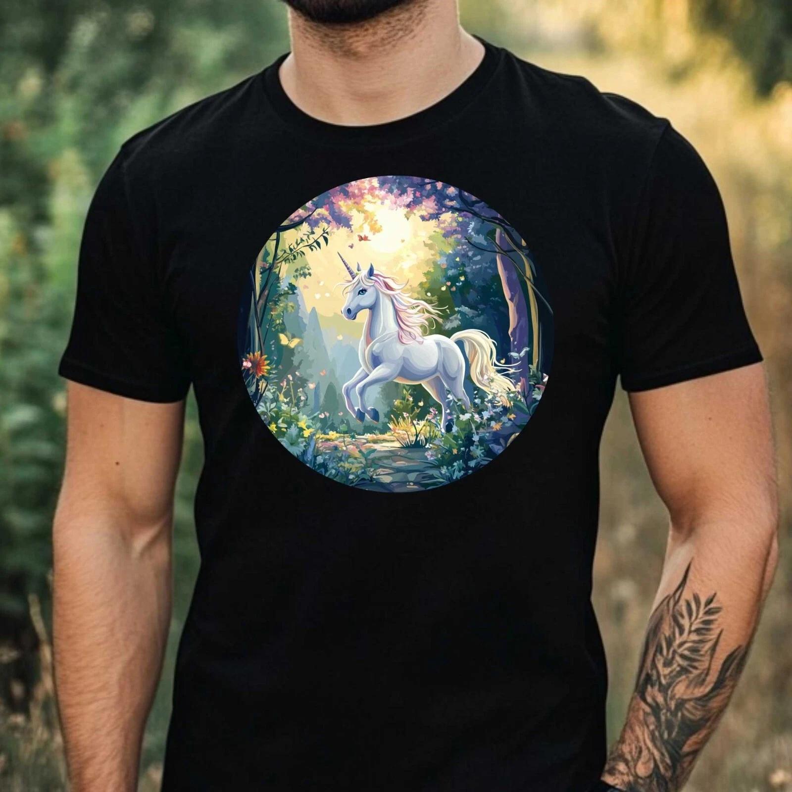 T-Shirt Herren Einhorn im Wald Motiv Baumwolle Größe XS bis 5XL XS