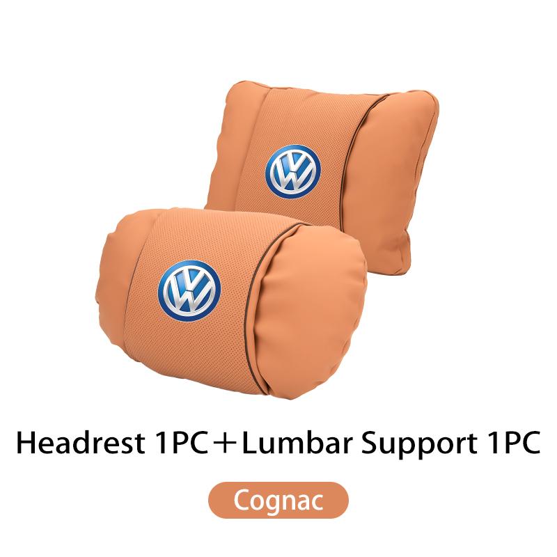 Car Leather Headrest Pillow Neck Lumbar Support Soft Lumbar Cushion Beige For Volkswagen VW Jetta Golf Beetle CC EOS MK2 MK4 MK5 HY3