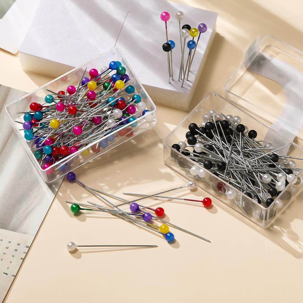 100Pcs/Box 37mm Colorful Round Pearl Head Needles Stitch Straight Push Sewing Pins For Dressmaking DIY Sewing Tools Positioning