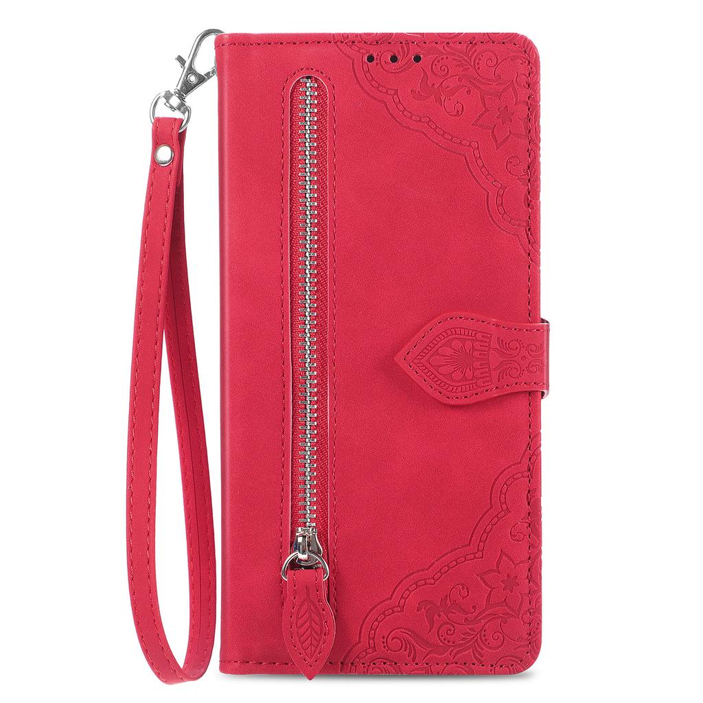 For Xiaomi Poco M8 Pro 5G/Redmi Note 15 Pro+ 5G (Global) Zipper Wallet Case with Strap Flower Imprint PU Leather Phone Cover