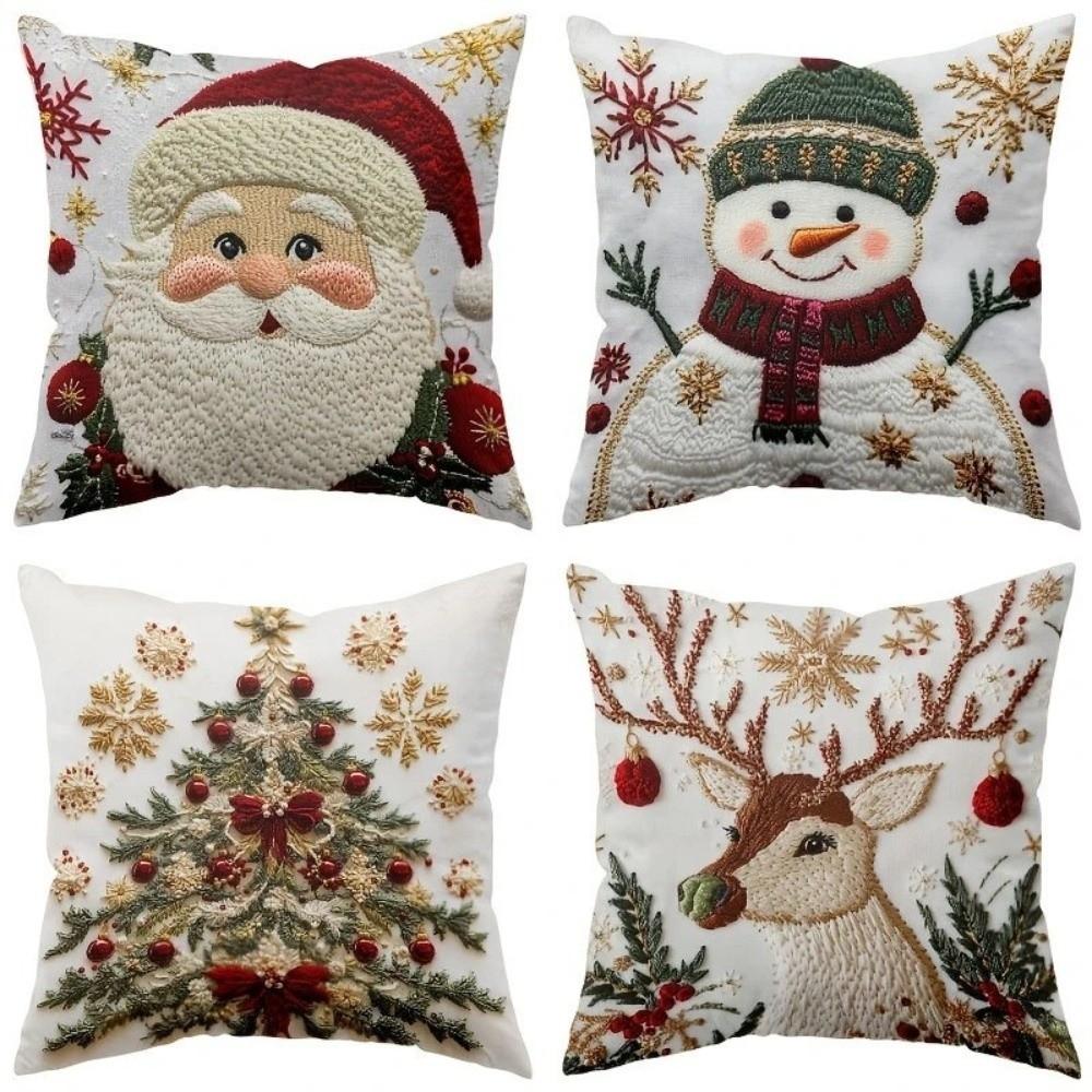 

New Christmas Throw Pillow Covers Non-Real Embroidery 45x45 Pillow Case Santa Claus Snowman Cushion Cover Party Decor