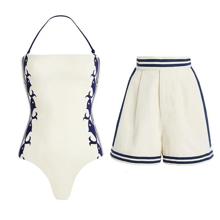 2025 Women's High-Waisted Navy Split Bikini Set