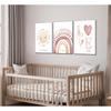 3 Pcs Nursery Canvas Wall Art Pink Sun Rainbow Hearts Posters Prints Boho Kids Room Pictures Wall Decor for Toddlers Children Baby Girl Bedroom Home