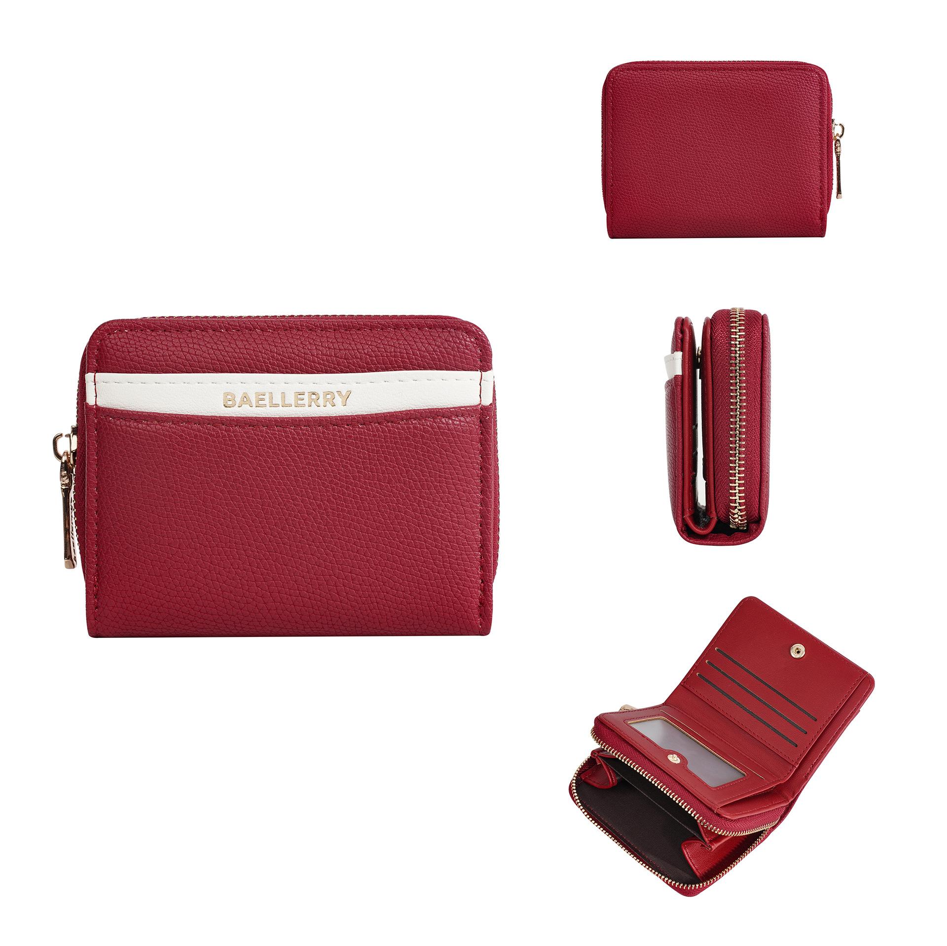 Women s wallet, warm color, high-end sense, large capacity, new short snap-button zipper, change bag, card bag, wallet, women one size малиновый