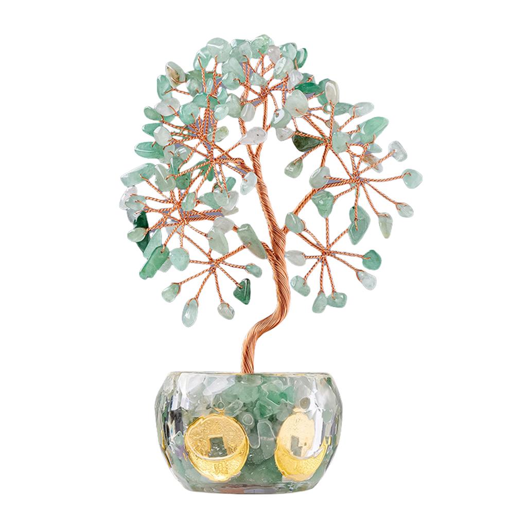Multicolor Crystal Potted Tree Crystal Stone Wealth Tree Figurine for Positive Energy and Fortune Wealth Success