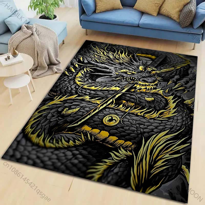 1PC Black Dragon Flames, Fierce Carpet for Living Room Bedroom Sofa Home Decor Rus Non-slip Floor Mat Luxury Gift Multiple Sizes