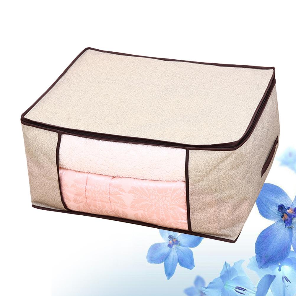 Large Capacity Foldable Storage Bag Non Woven Fabrics Lightweight Strong Quilt Clothing Storage Bag for Bedroom Closet Beige