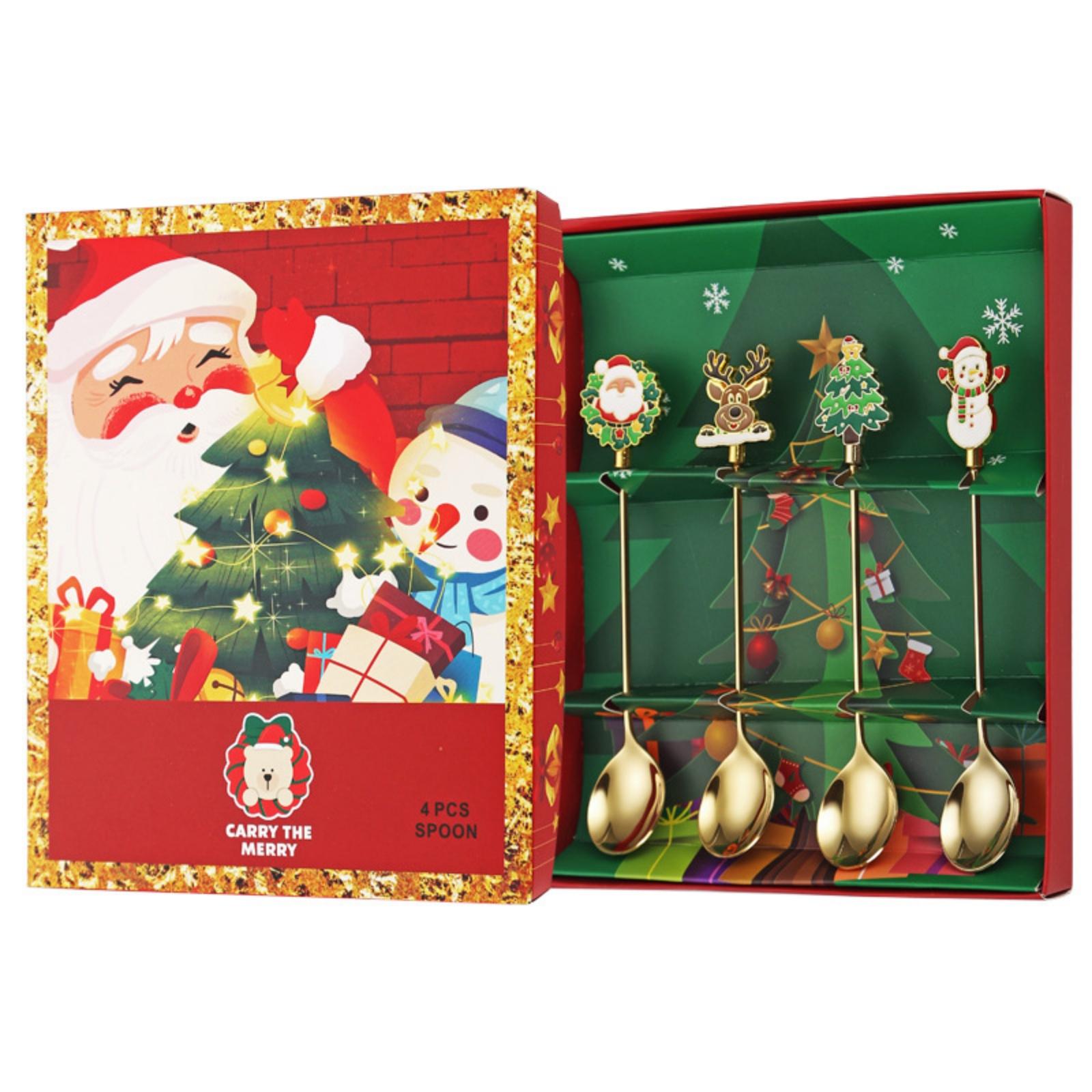 

4Pcs Christmas Coffee Spoons Christmas Tree Snowman Elk Stainless Steel Gold Spoons For Coffee Dessert Cake Tea Soup Dinner Tableware Practical Xmas One Size
