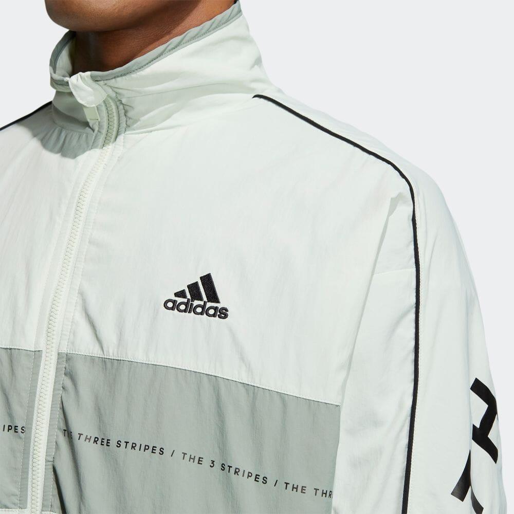 Adidas Color-Block Logo Print Long-Sleeve Jacket Unisex Jackets Linen-Green IA9427