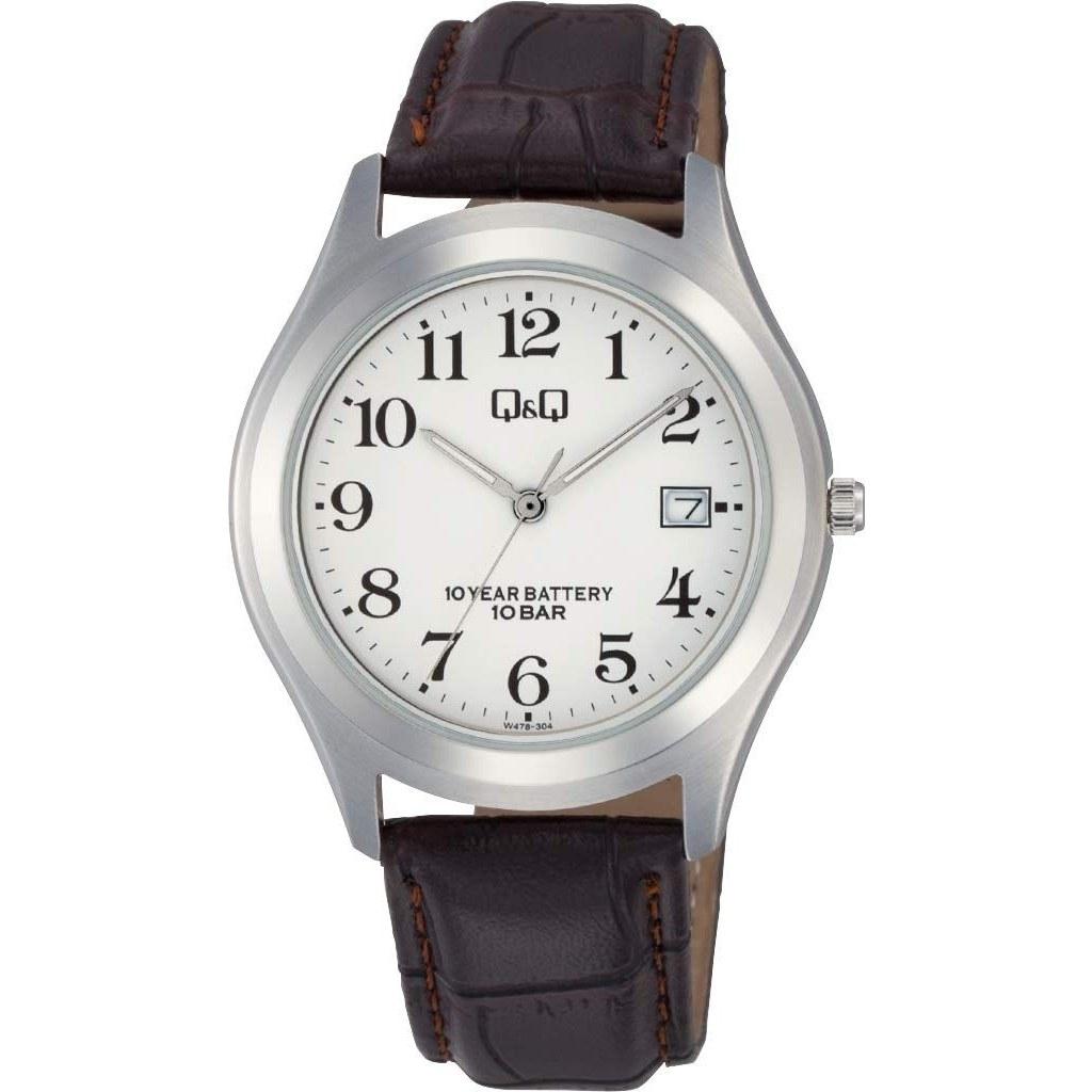 Citizen QQ Wristwatch Analog Battery Life 10 Years Waterproof Date Leather Strap W478-304 Mens White