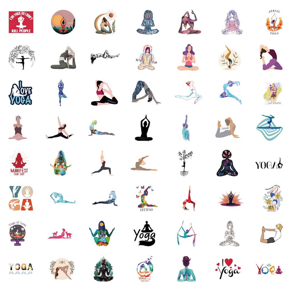 55 Waterproof Cartoon Yoga Stickers for Stationery, Water Cups, and Computers