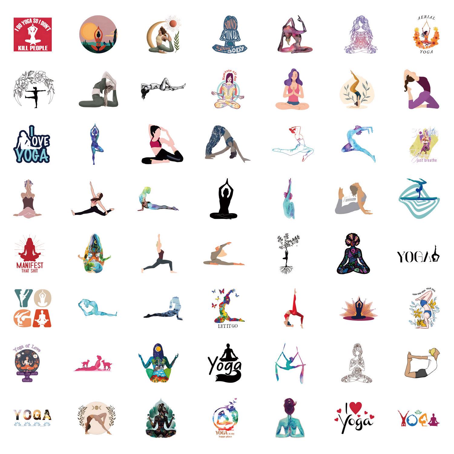 

55 Waterproof Cartoon Yoga Stickers for Stationery, Water Cups, and Computers
