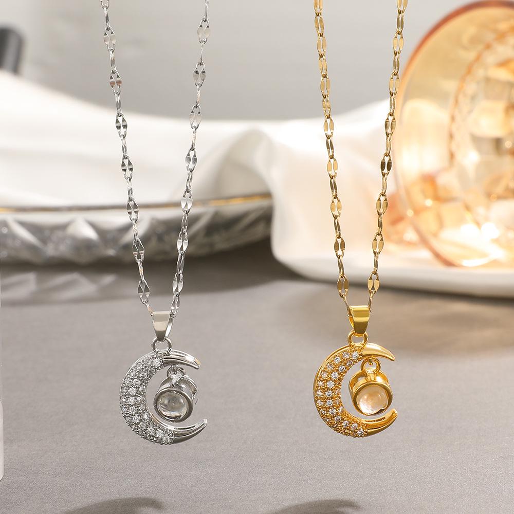 Kristall Diamant Mond Halskette - Modische 'Ich liebe dich' in 100 Sprachen Schlüsselbein Kette für Damen