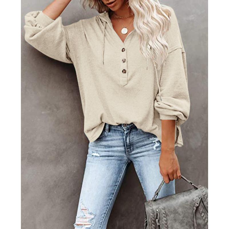 Spring and Autumn Women's Hoodie Blouse Long Sleeve Top Casual Loose Solid Color Hoodie Sweatshirt