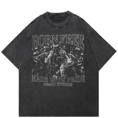 Streetwear Watchdog Graphic Washed Black T-Shirt Algodão Unisex Tops Tees Verão Manga Curta T-Shirt