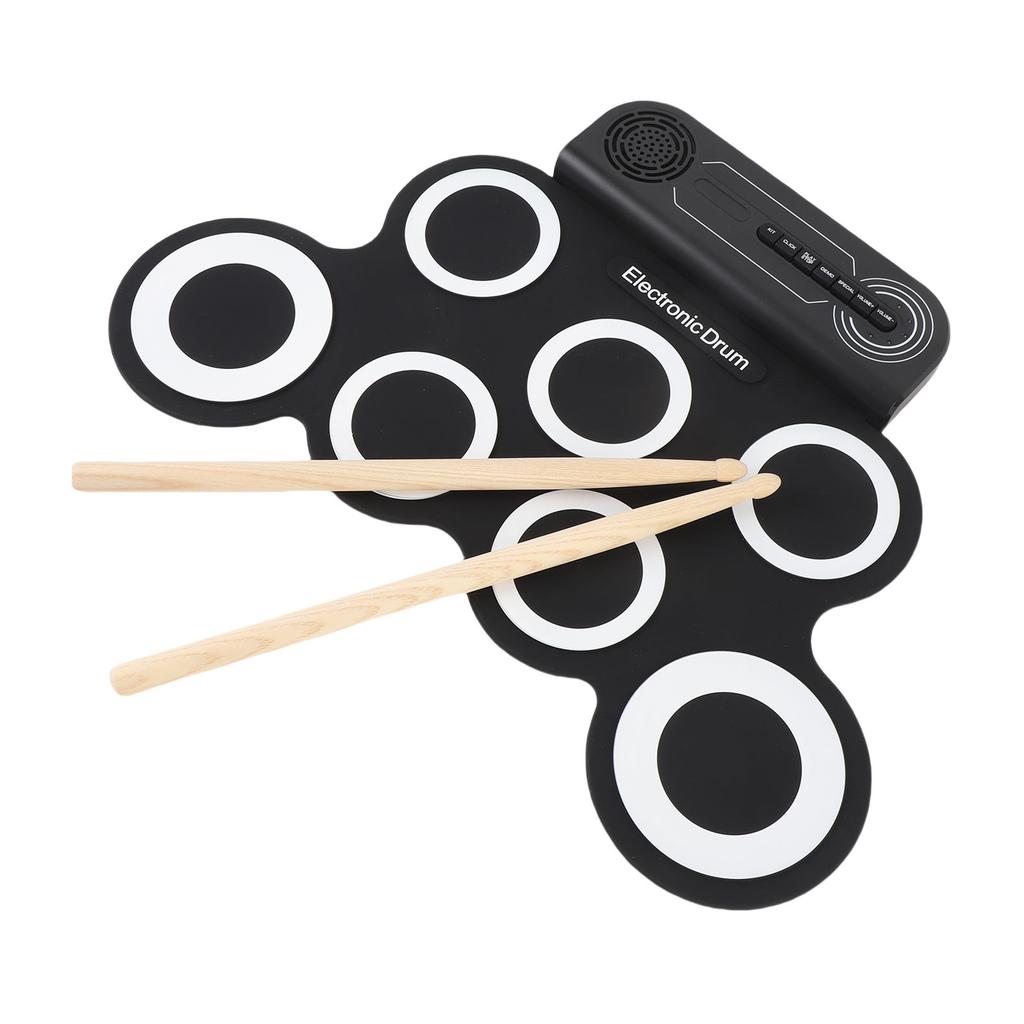 Electronic Drum Practice Pad Built in Sound Effects Silicone Roll Up Drum with Wooden Drumsticks