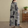 Dimanaf 2025 Women Plus Size Spring Long Dress Loose V-Neck Printing Vintage Casual Floral Oversize Long Sleeve 5027