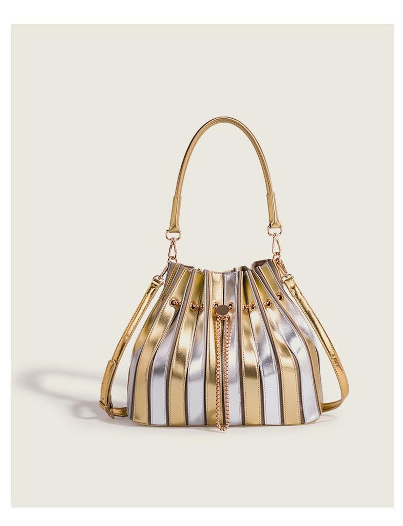Retro Pu Water Bucket Bag With Colorblock Pouch For Daily Use